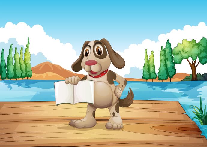 A dog holding an empty book standing at the port  vector