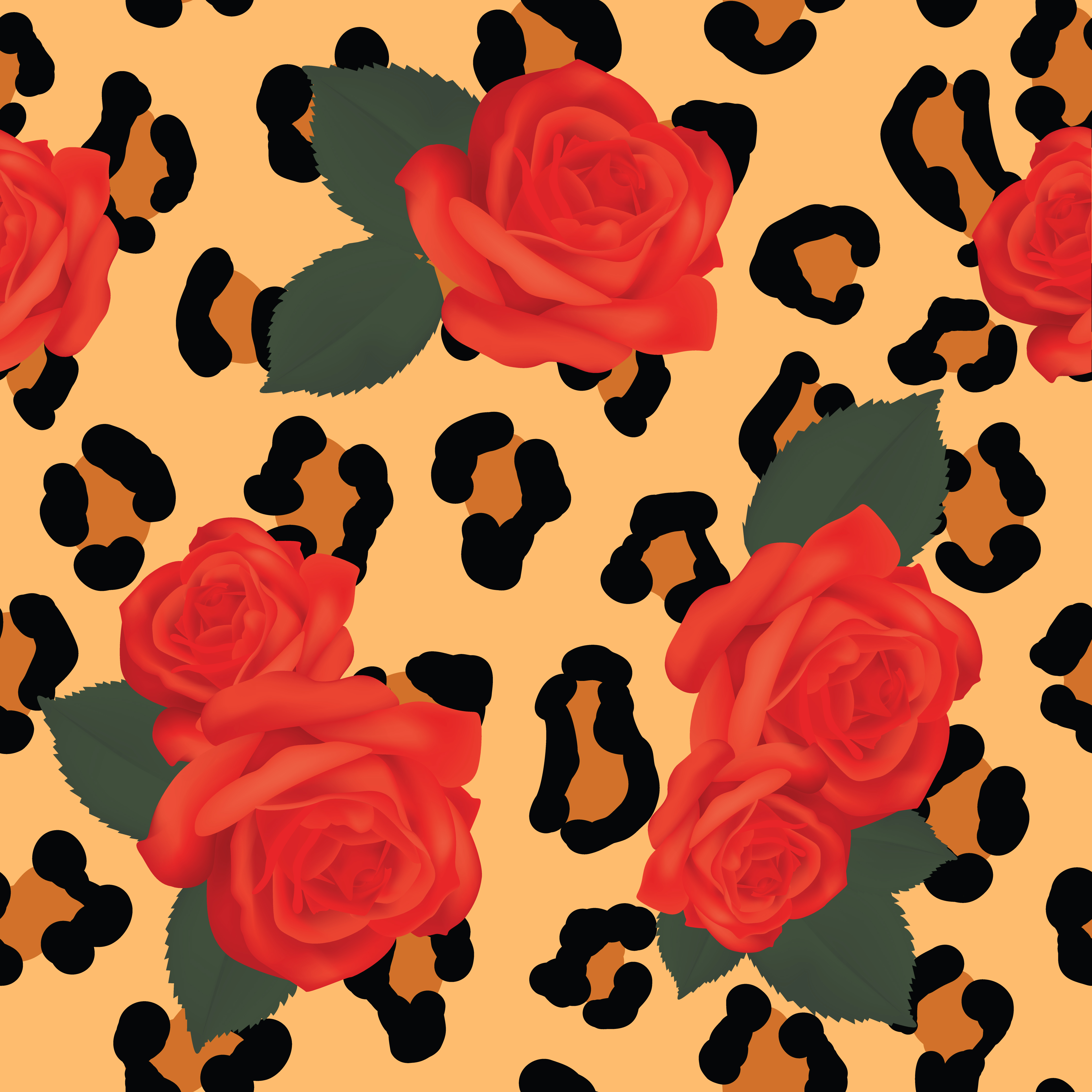 Download Seamless leopard skin with red roses background. Vector animal, floral print - Download Free ...