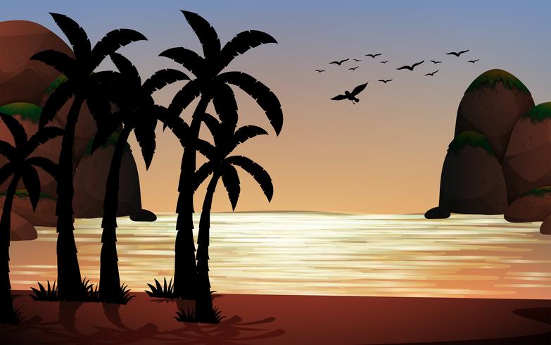 Escena de silueta de la playa. vector