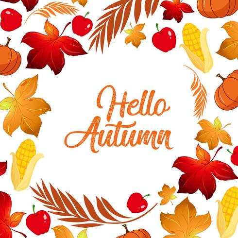 Hello autumn leaf template vector