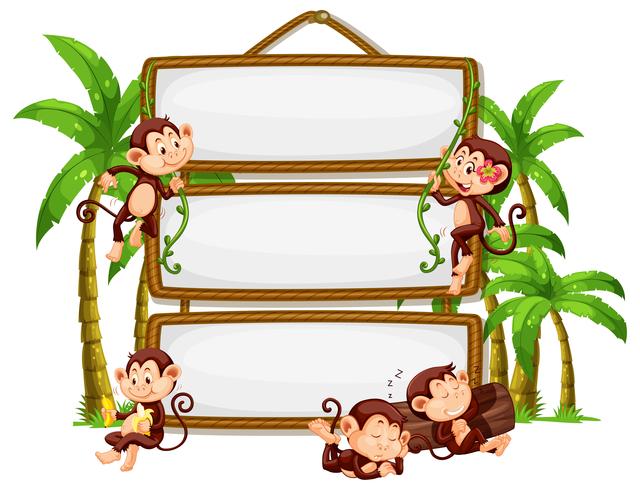 Monkey with signboard on white background vector