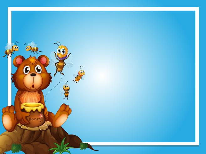 Border template with bear and bees vector