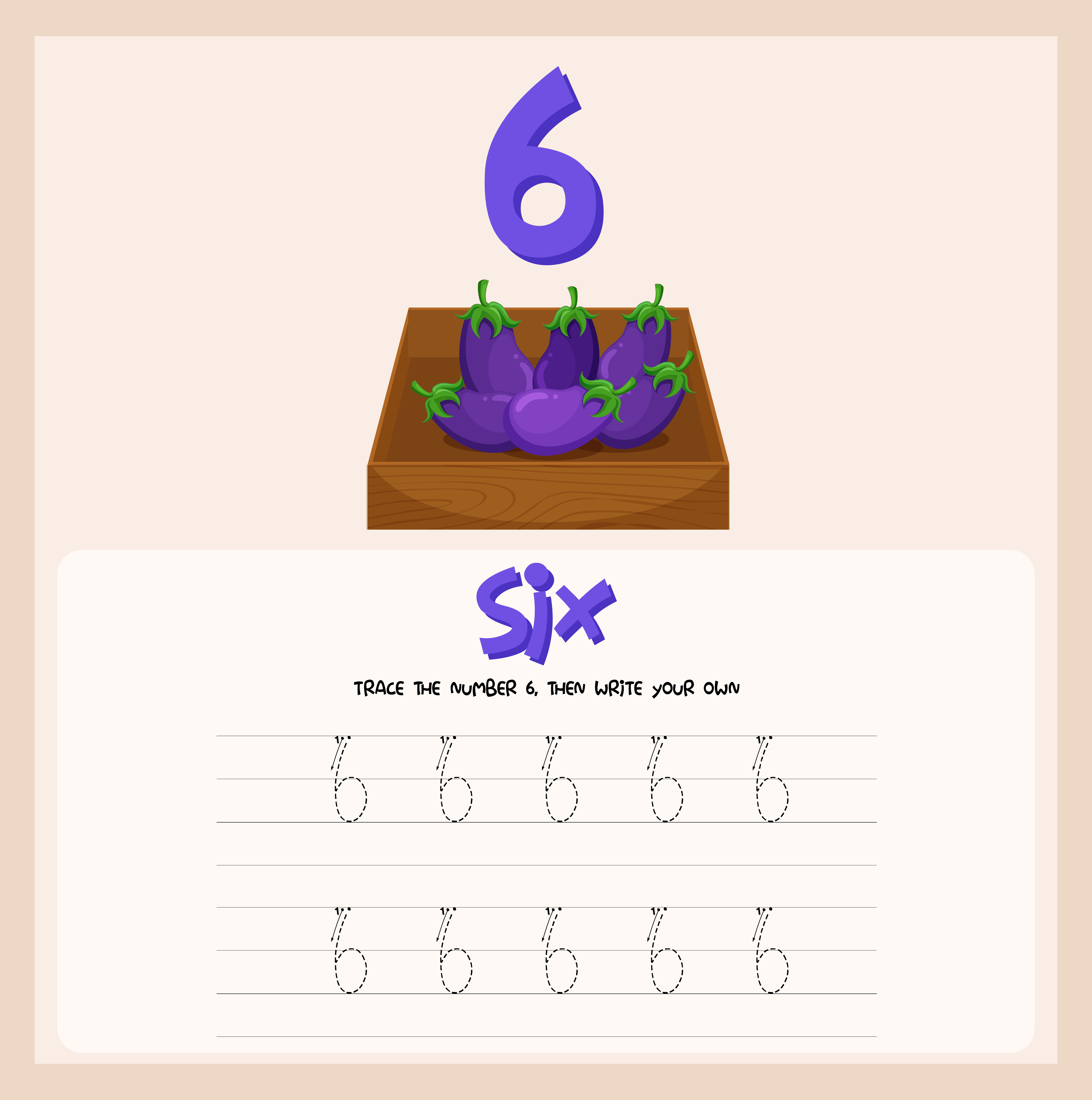 How to write number six worksheet 5 Vector Art at Vecteezy