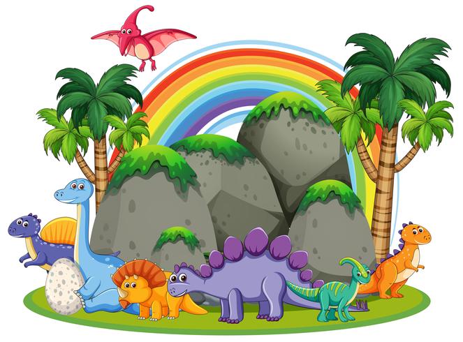 Many dinosaur  in nature vector