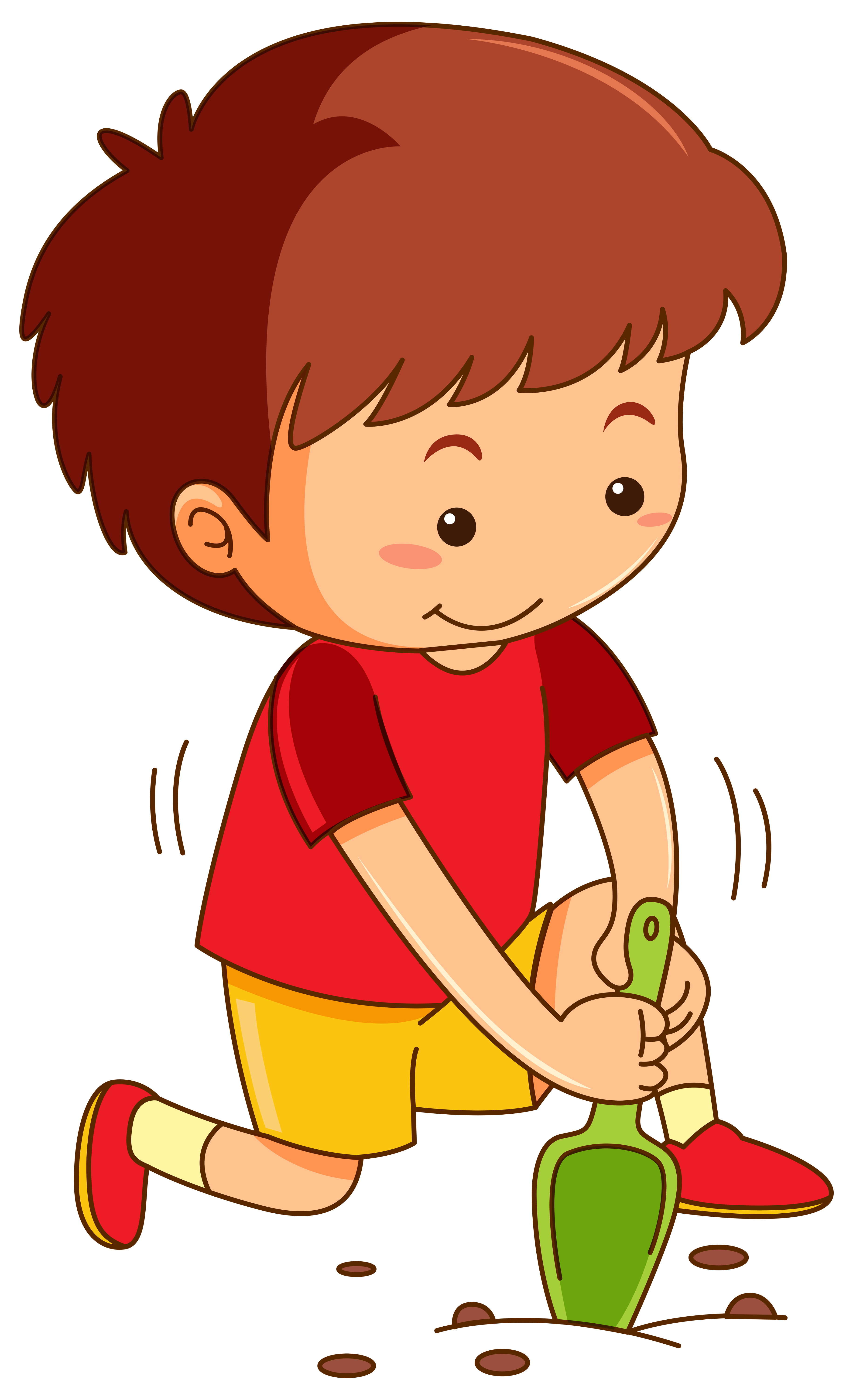 Boy with garden spoon digging hole Download Free Vectors Clipart Graphics & Vector Art