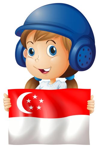 Happy girl and flag of Singapore vector