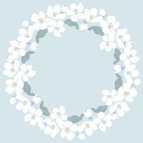 Cherry blossom round pattern on blue background vector