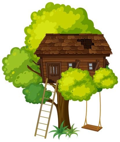 Casa del árbol con columpio en el árbol vector