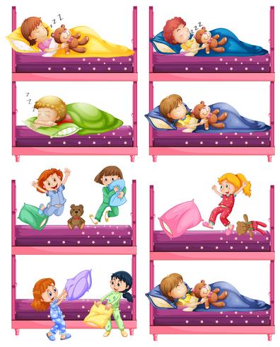 Children sleeping on bunk bed vector