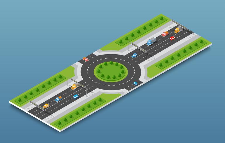 Tráfico de la autopista isométrica de la ciudad en la calle vector