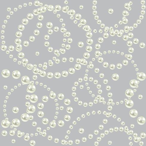 luxury seamless pattern with round shape border white realistic pearls on gray background. vector