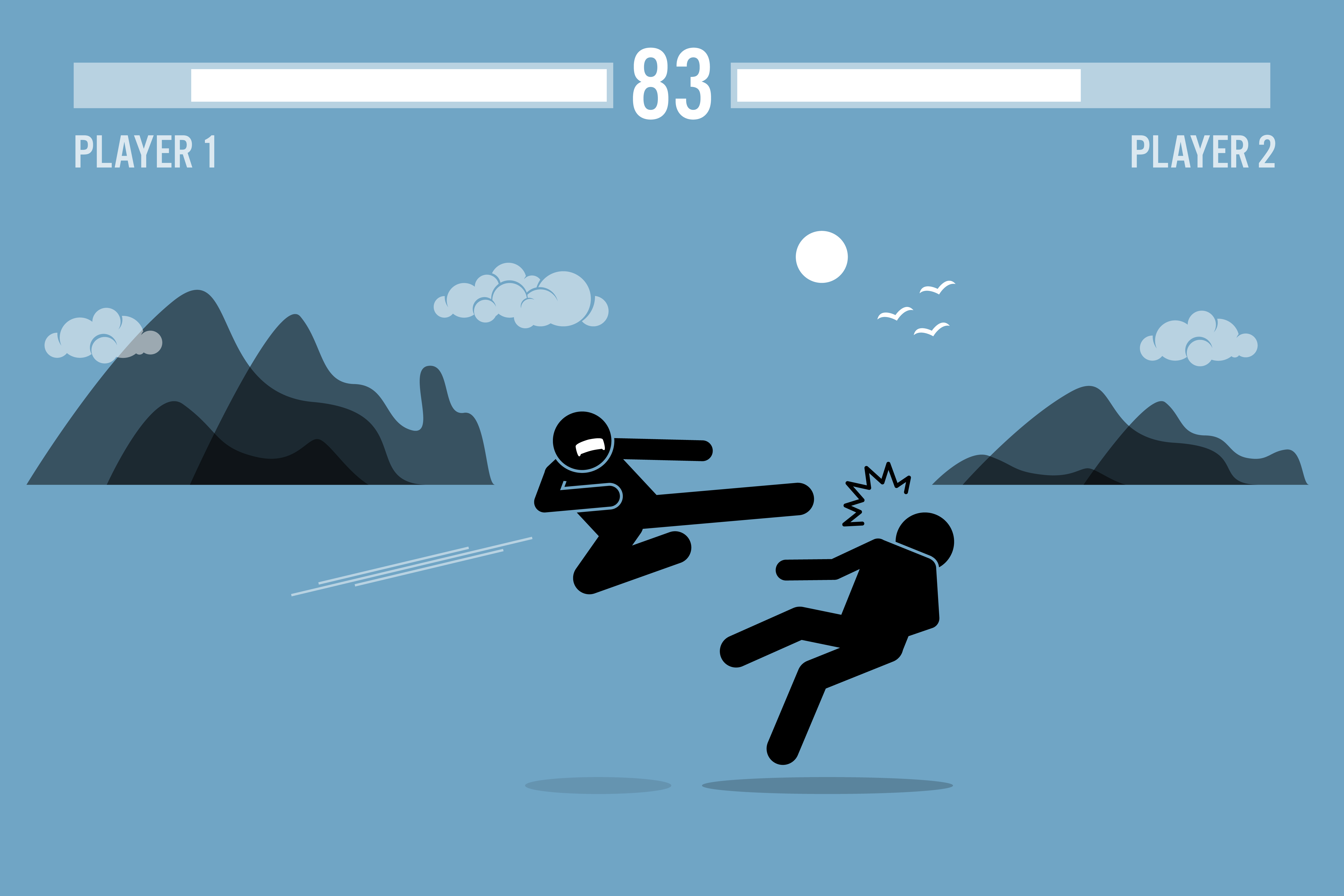 Stick figure fighter characters fighting in a game