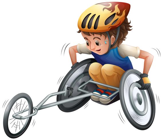 Boy on racing wheelchair vector