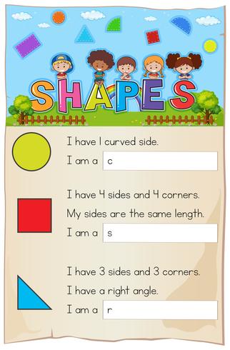 Math worksheet with three different shapes vector