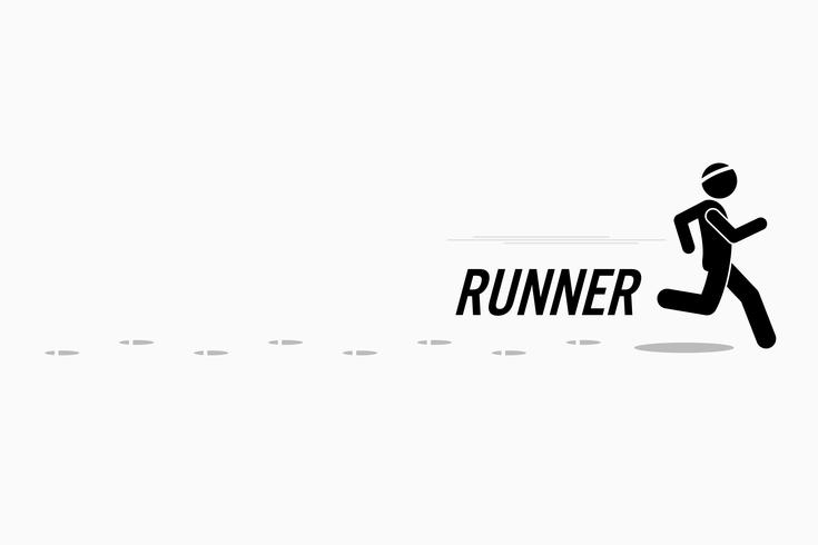 Runner runs and training in a outdoor running place leaving footprint behind. vector