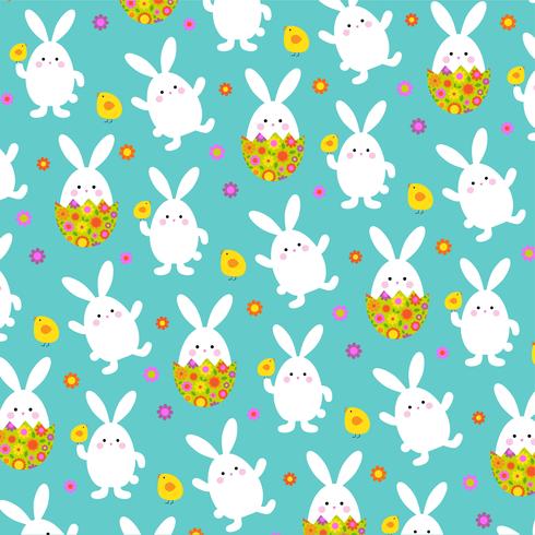 Easter bunny and floral easter egg pattern vector