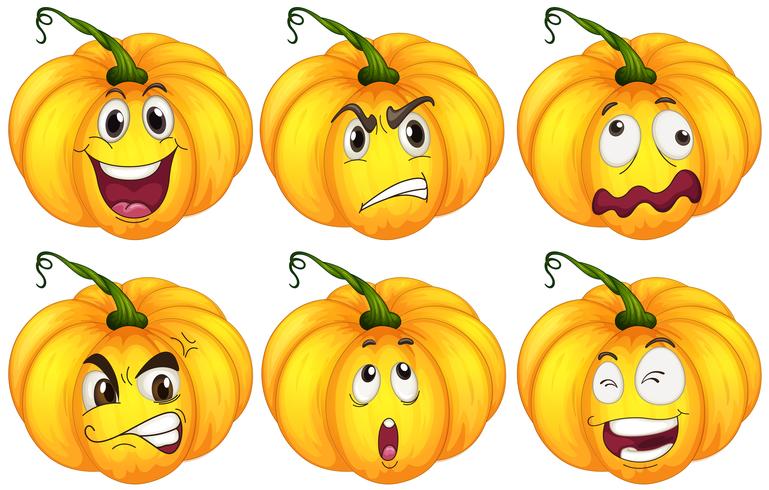 Pumpkins with different facial expressions vector