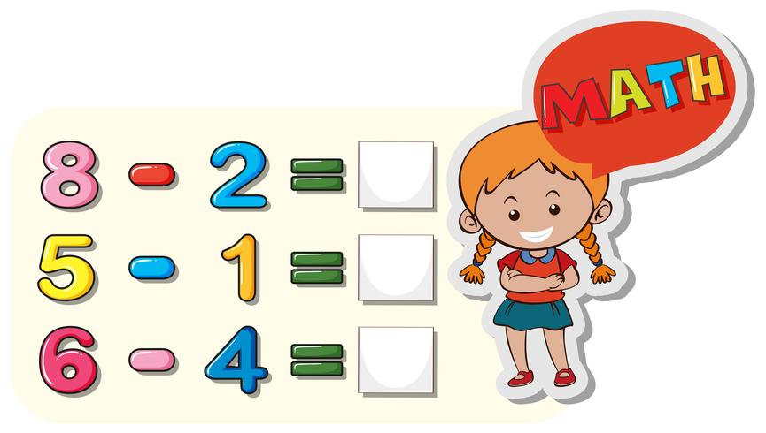 Girl and subtraction questions on board vector