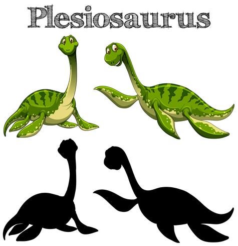 Two plesiosaurus with silhouette on white background vector