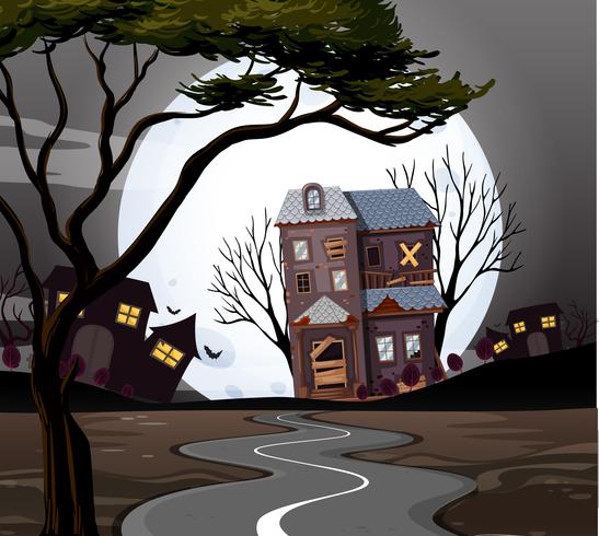 Haunted house at the end of the road vector