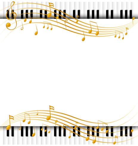 Plantilla de borde con teclados de piano y notas musicales vector