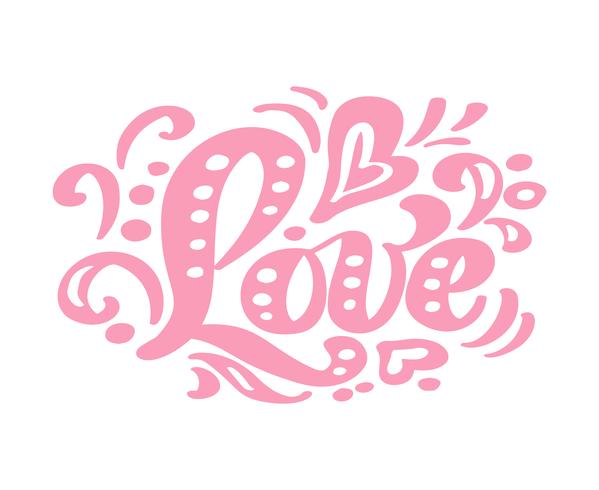 Texto rosado del vector del vintage de las letras de la caligrafía del amor. Para la página de lista de diseño de plantilla de arte, estilo de folleto de maqueta, portada de banner, folleto de impresión de folletos, póster
