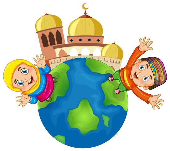 Muslim children at mosque vector