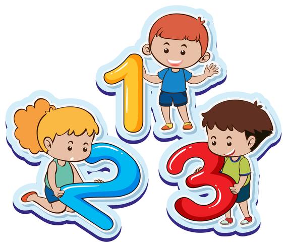 Niños felices con numero uno dos tres vector