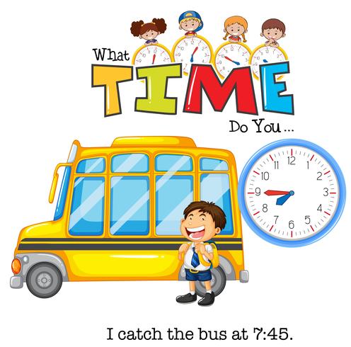 A boy catch a bus at 745 vector