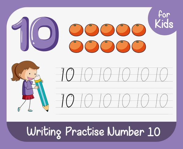 Number ten tracing worksheets vector