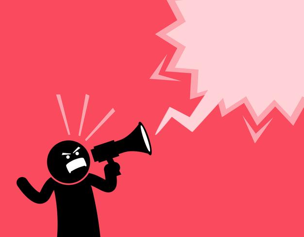 Man screaming out loud with a megaphone. vector
