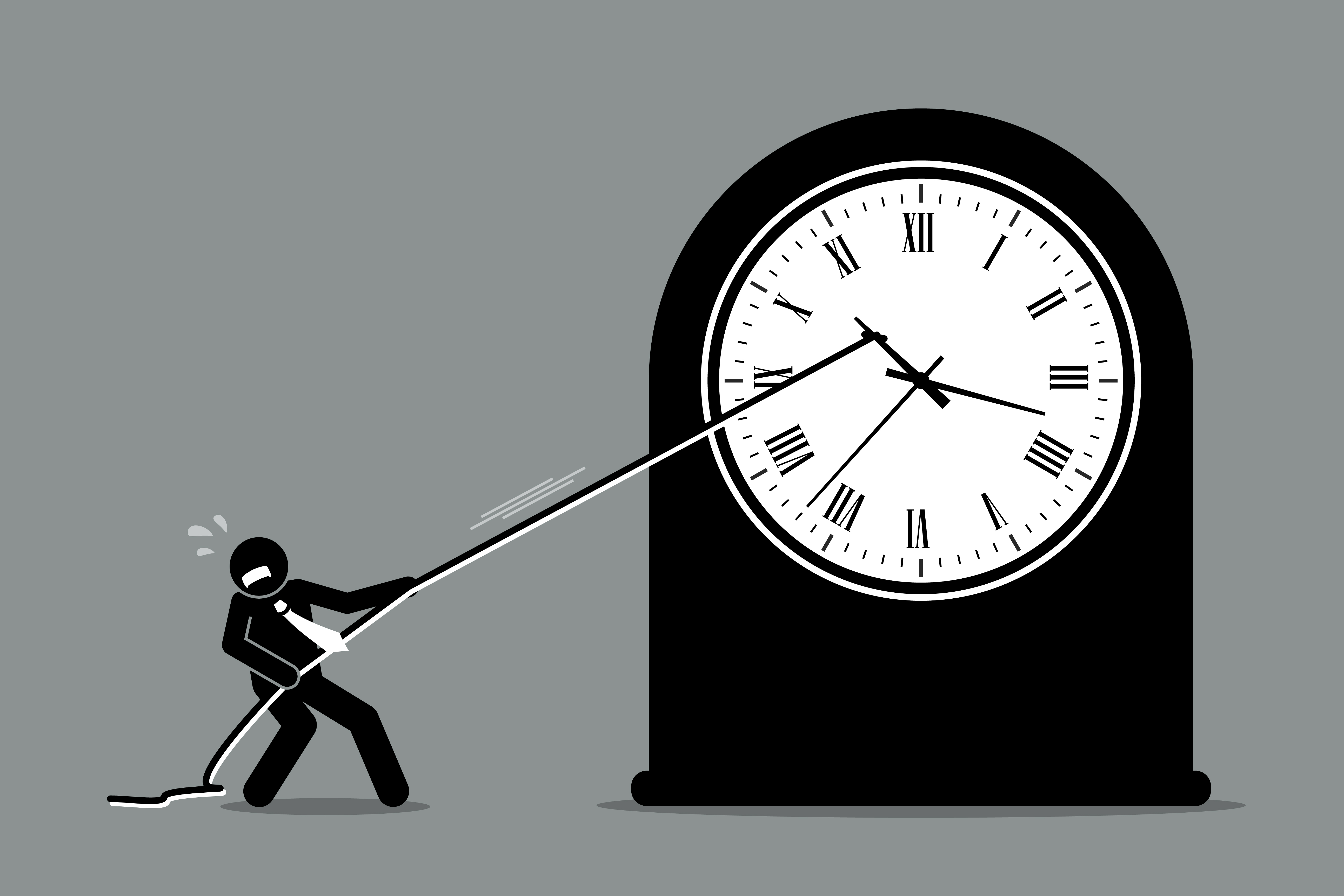 Businessman trying to stop the clock from moving. 363112 Vector Art at