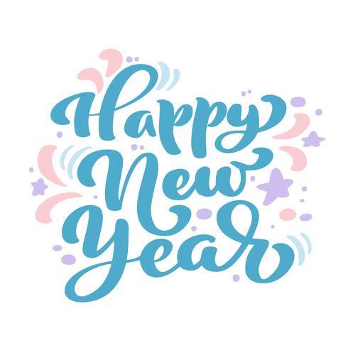 Happy New Year blue vintage calligraphy lettering vector text. For art template design list page, mockup brochure style, banner idea cover, booklet print flyer, poster