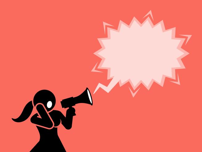 A woman shouting through a megaphone or loudspeaker. vector