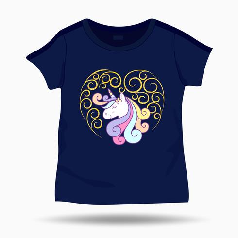 El ejemplo lindo del unicornio en la camiseta embroma la plantilla. Ilustración vectorial vector