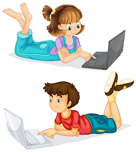 Children using laptop on white background vector