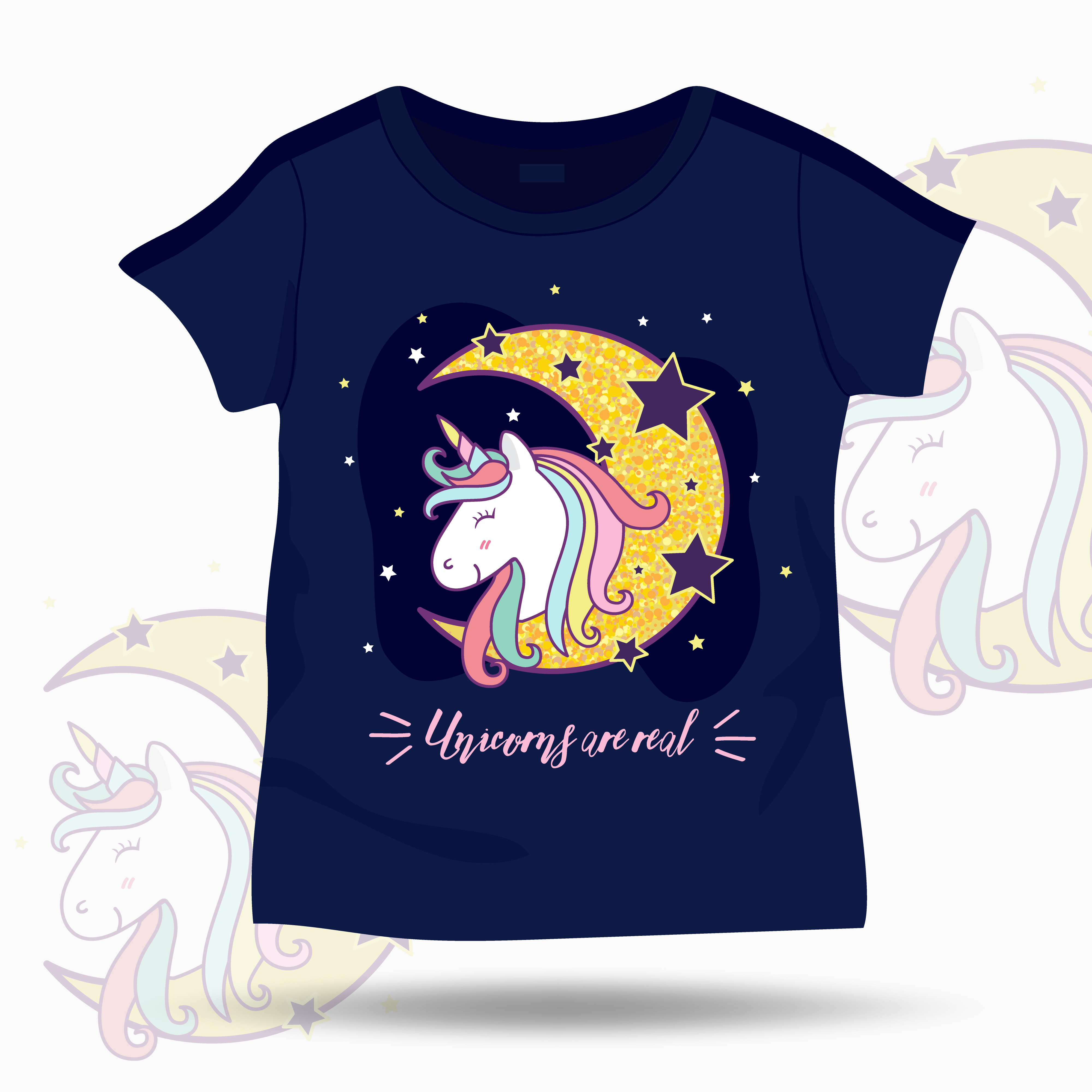 Download Cute Unicorn illustration on T Shirt kids template. Vector ...