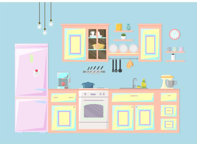 Kitchen interior. Vector illustration.