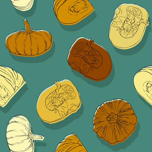 Colorful pumpkin on dark green seamless background. 363246 Vector Art