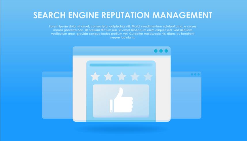 Search Engine Reputation Management Services banner. Browser window with ratings, comments and feedback from users of the site. Vector flat gradient