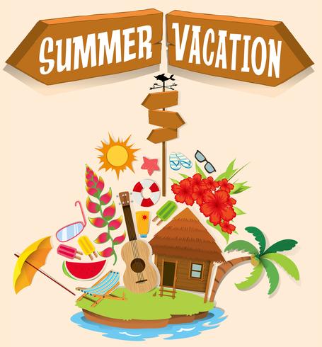 Summer vacation with bungalow on island vector