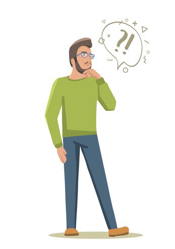 El hombre está pensando. Signo de interrogación. vector