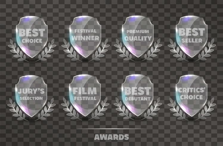 Set of Realistic Vector Glass Trophy Awards.