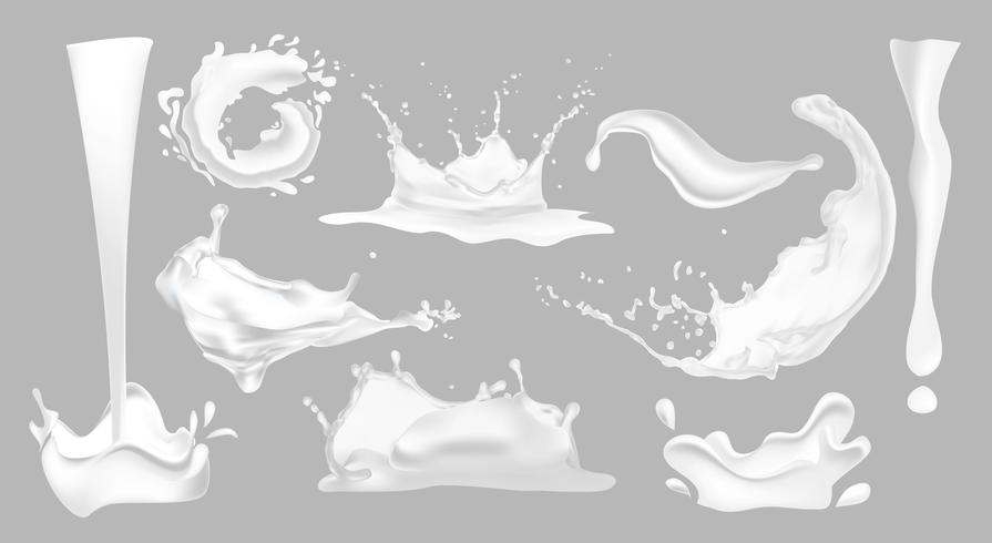 Milk Splashes, Drops And Blots. vector