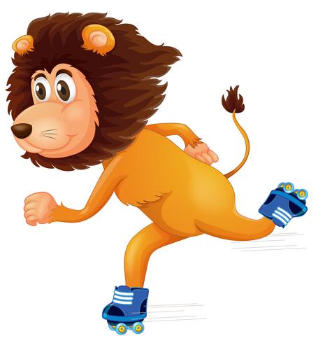 A lion ice skating vector