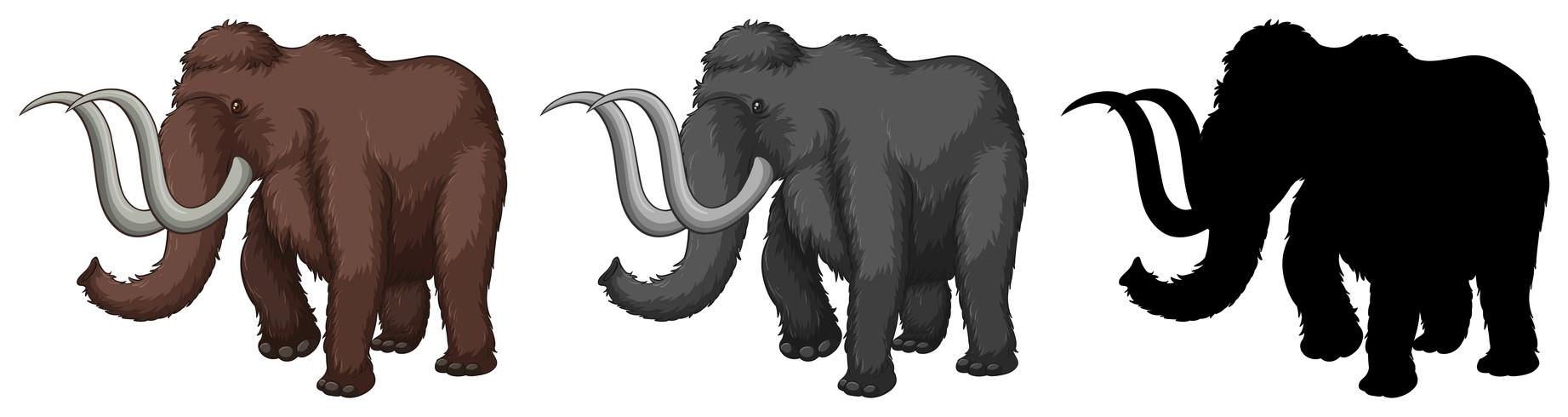 Conjunto de personaje de dibujos animados de mamut vector