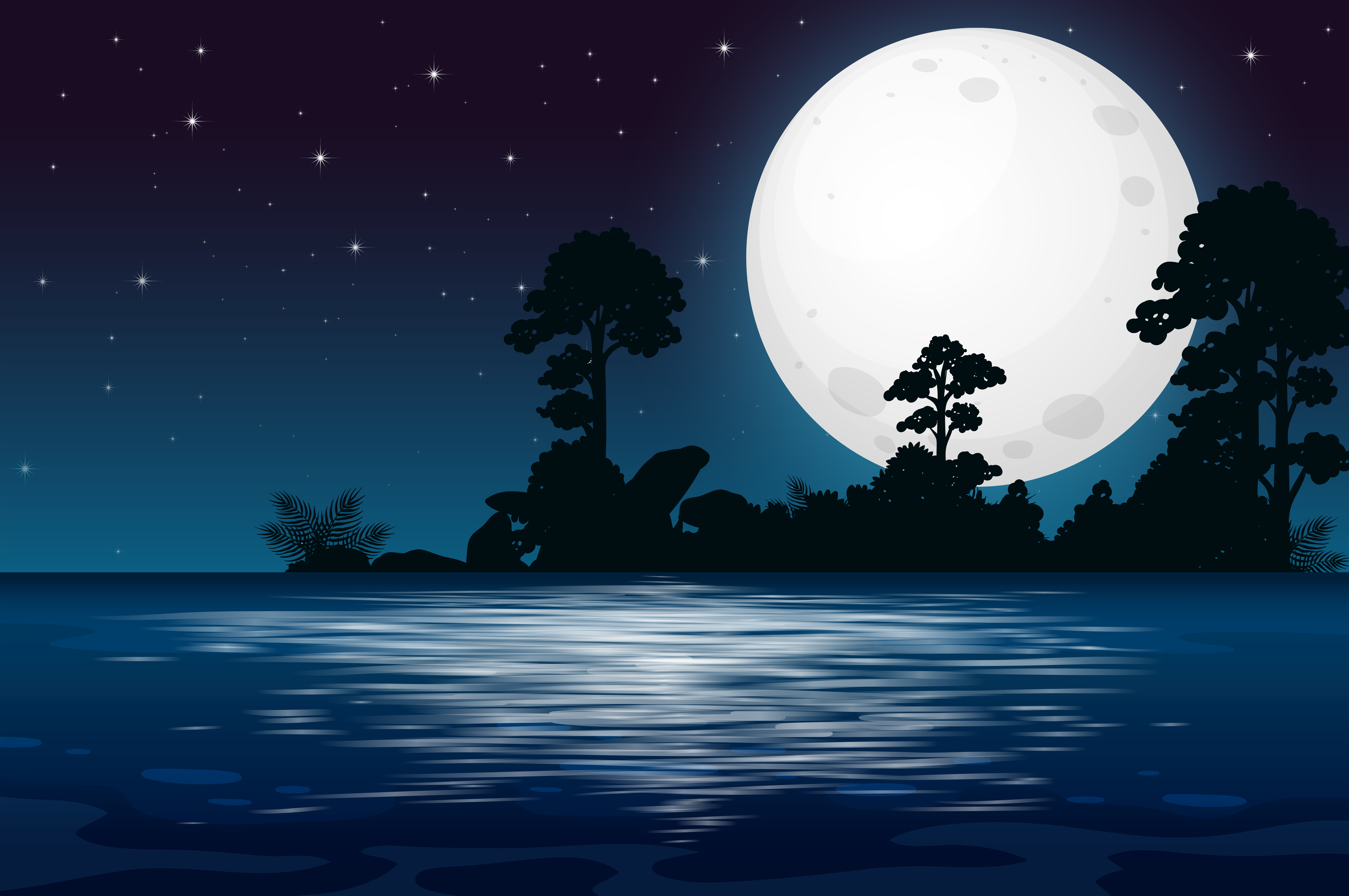 A Full Moon Night at the Lake 363487 Vector Art at Vecteezy