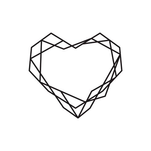 Marco geométrico de la forma del corazón del símbolo del vector con el lugar para el texto. Icono de amor para tarjeta de felicitación o boda, día de San Valentín, tatuaje, impresión. Ilustración de la caligrafía del vector aislada en un fondo blanco