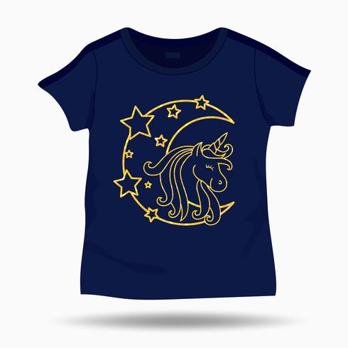 Cute Unicorn illustration on T Shirt kids template. Vector illustration