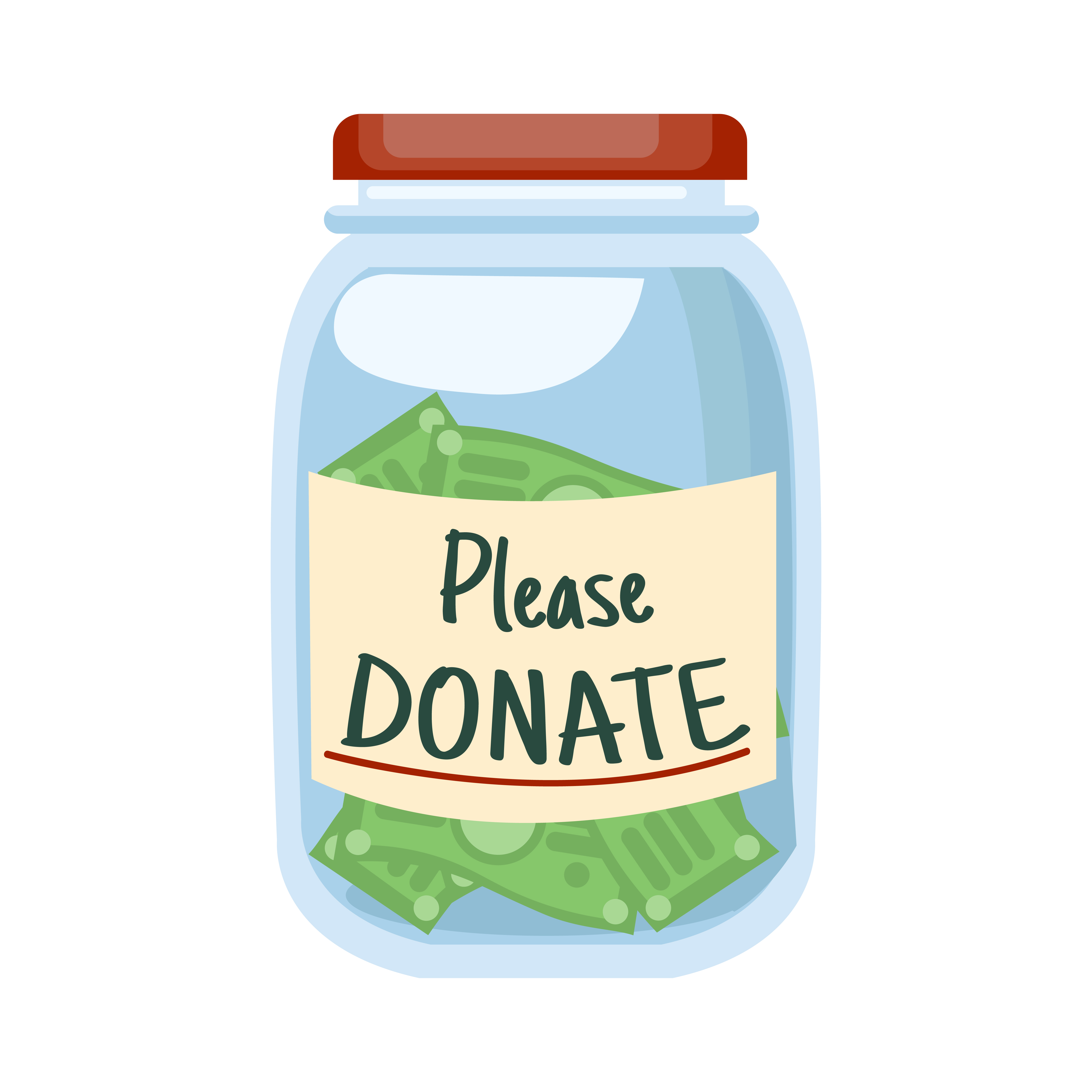 Glass jar with money and text please donate Vector Image